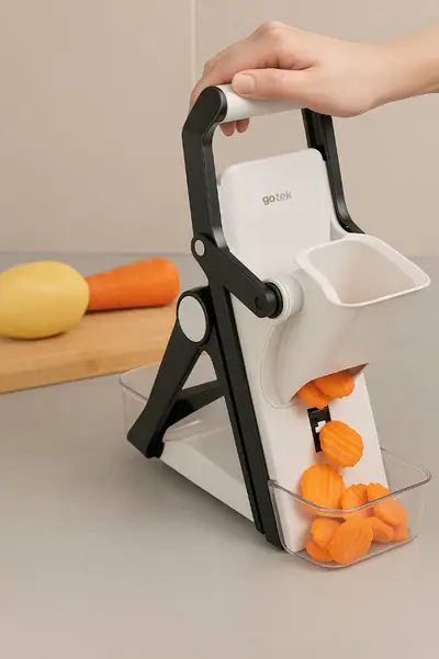 Prerje e shpejte e frutave dhe perimeve me prerese manuale me mekanizem presioni