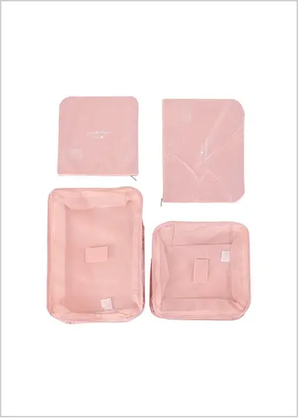 Çanta organizuese për udhëtime Foldable 4 Pack (Pink), Ngjyra: Rozë