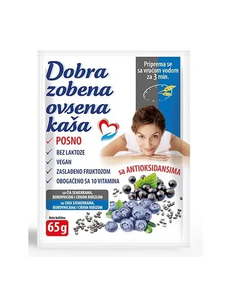 Qullë tërshëre me fara Chia dhe boronicë 65g/P20