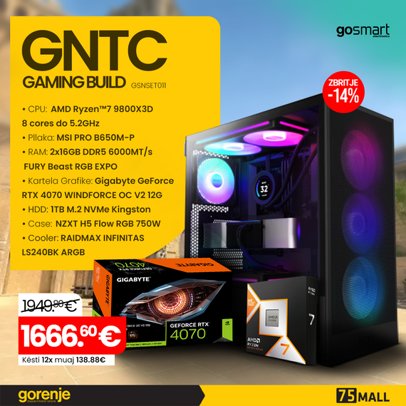 Kompjuter GNTC BUILD GAMING Ryzen 7 9800X3D/32GB/1TB/ RTX4070