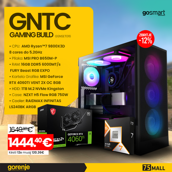 Kompjuter GNTC BUILD GAMING Ryzen 7 9800x3D/16GB/1TB/ RTX4060 Ti